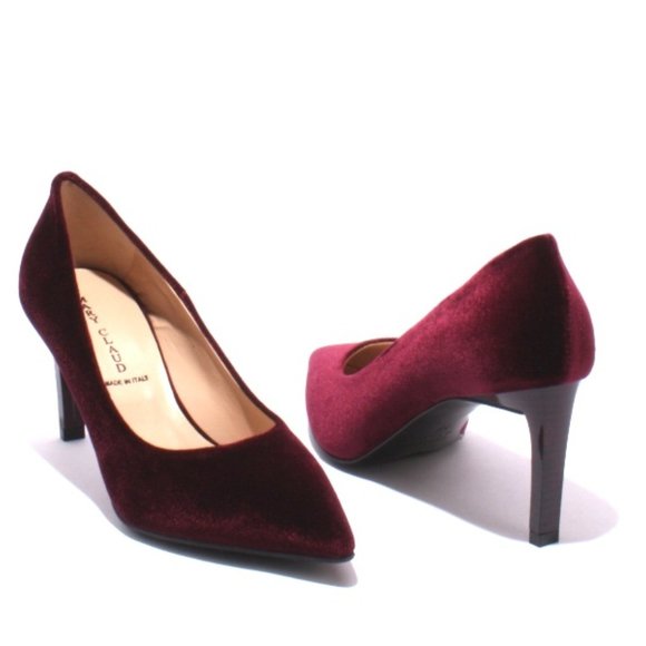 ITALIAN Burgundy Velour Leather Pointy Heel Pumps - Picture 2 of 8